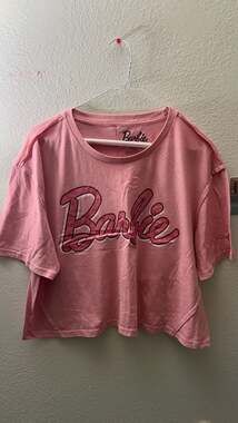 Barbie Pink Rhinestone Logo Oversized T-Shirt Women’s XL Mattel 2023